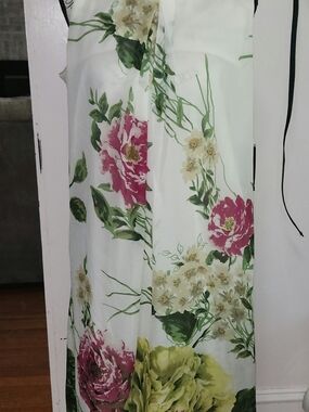 Madison  Paige White Floral Midi Dress with Pink & Green Blooms